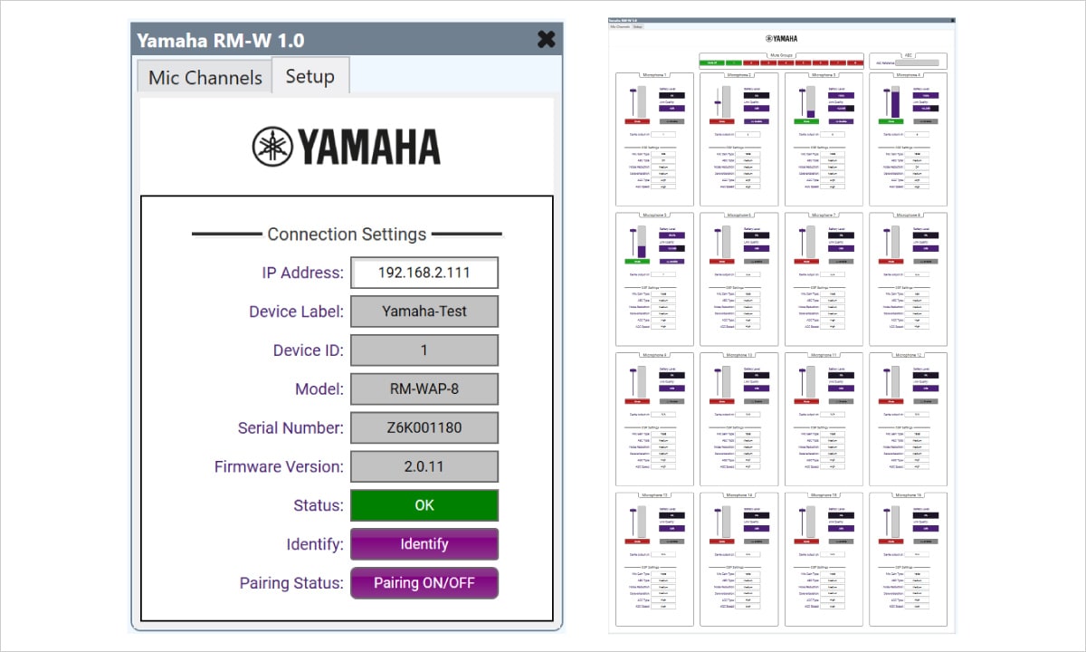 Q-SYS Plugin for controlling Yamaha RM-W wireless microphones