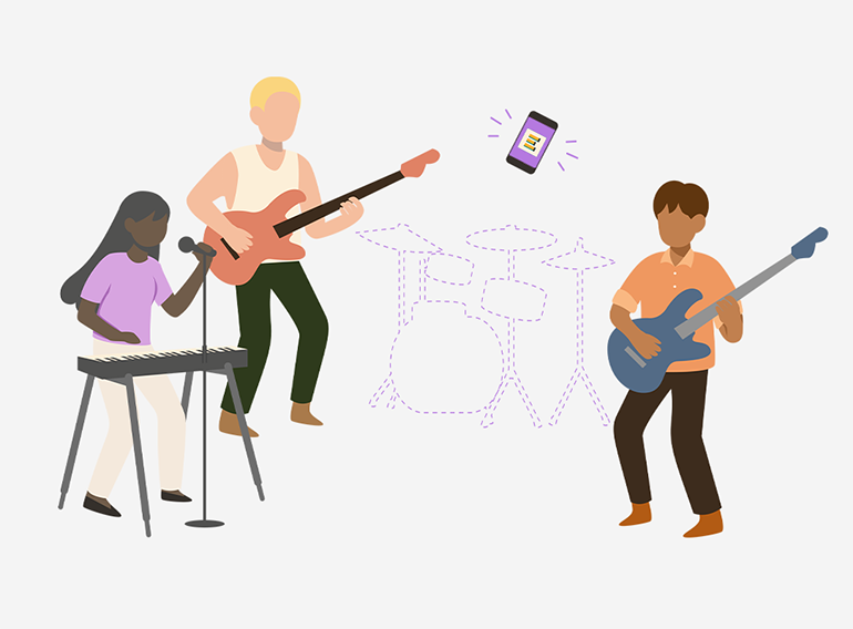 Aplikace Extrack pro hudební zkoušky nahrazující členy kapely, kteří se nemohou zúčastnit zkoušky