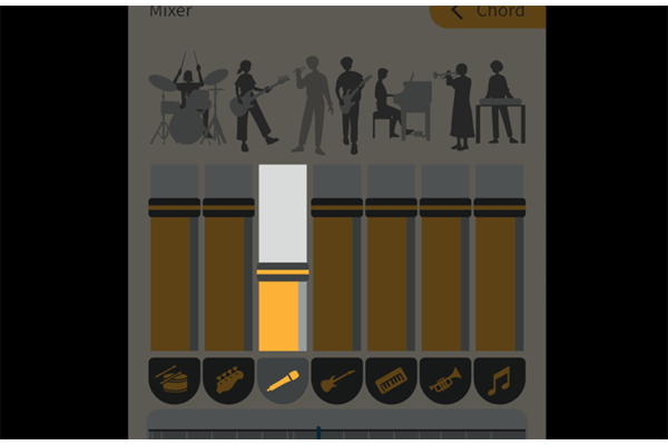 Volume adjustment for each instrument part through audio source separation.