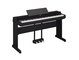 Diagonal side view of the P-S500B (black model) in combination with the optional stand and three-pedal pedal unit